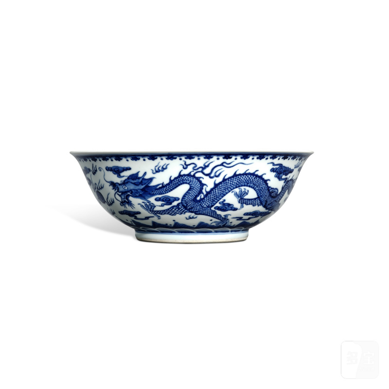 A large blue and white 'dragon' bowl, Mark and period of Guangxu | 清光緒 青花雲龍趕珠紋大盌 《大清光緒年製》款